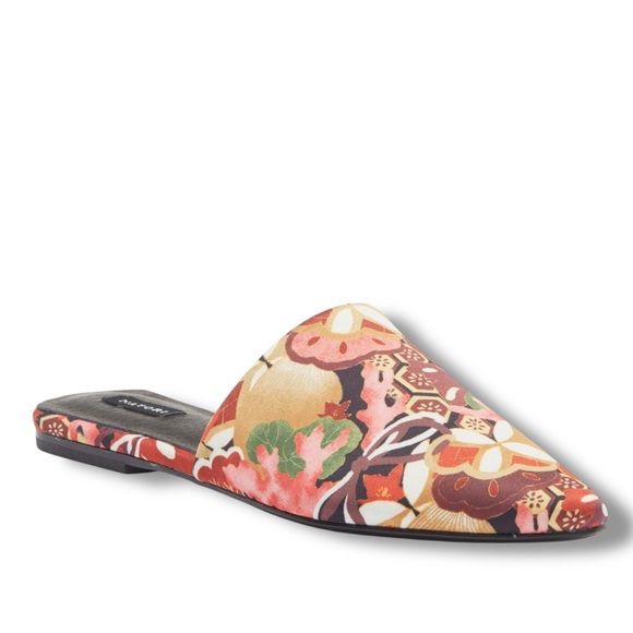 Natori Adore Pointed Toe Satin Mules Size 7.5 Pastel Ikebana Print NWT - Picture 1 of 4